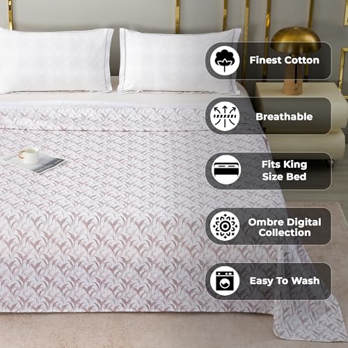 Image of Story@Home Luxe 400 TC Sateen Weave 100% Cotton Bedsheet King 108 x 108 Inches Leaf Printed Soft Flat Sheet with 2 Pillow Covers 18 x 27 Inch -White & Light Burgundy-Gift Packaging
