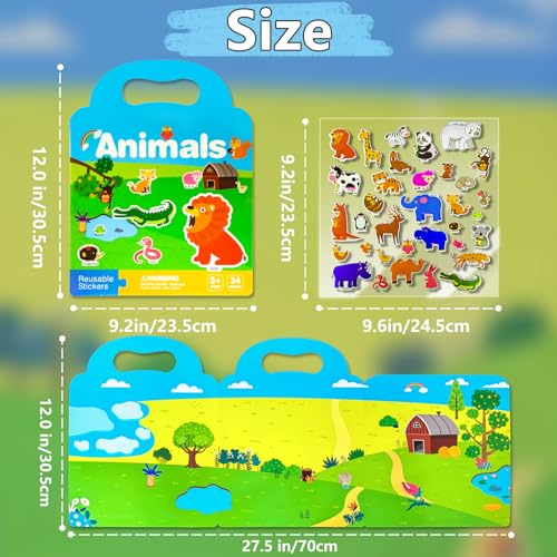 Image of Reusable Sticker Books for Toddlers 1-3, Puffy Stickers Book for Kids Ages 2-4, Toddler Travel Essential Activities Toys for Boys Girls Birthday Christmas - Animal, Ocean and Insect (3 Set)