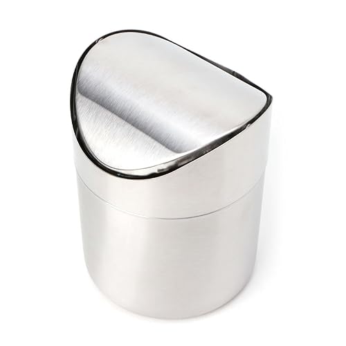 Miniatura 4 de Papelera de escritorio de acero inoxidable con tapa abatible de 1,5 L, mini papelera