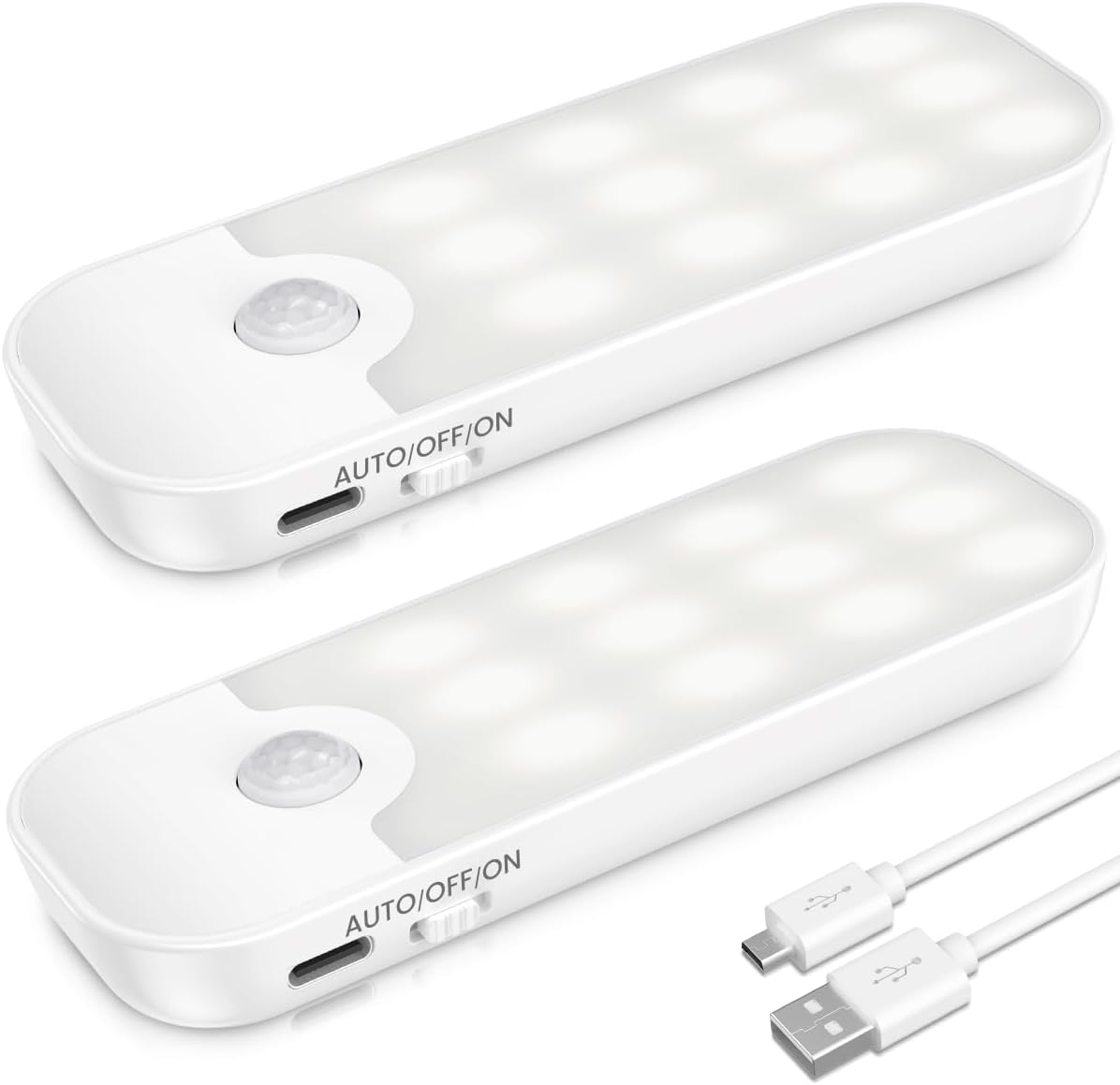 ANOPU Motion Sensor Lights Indoor, 2 Pack USB Rechargeable Stick on Lights with 3 Modes, Wireless Motion Sensor Light with Magnetic Strips for Wardrobes, Stairs, Hallway, Bedroom, Cupboard