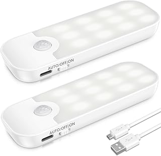 Luz Nocturna con Sensor de Movimiento, [2 Piezas] 24 LED Luz de Armario Recargable con 3 Modos, Luz de Noche Blanca Cálida y Suave para Habitación de Niños, Dormitorio, Pasillo, Cocina, Escaleras
