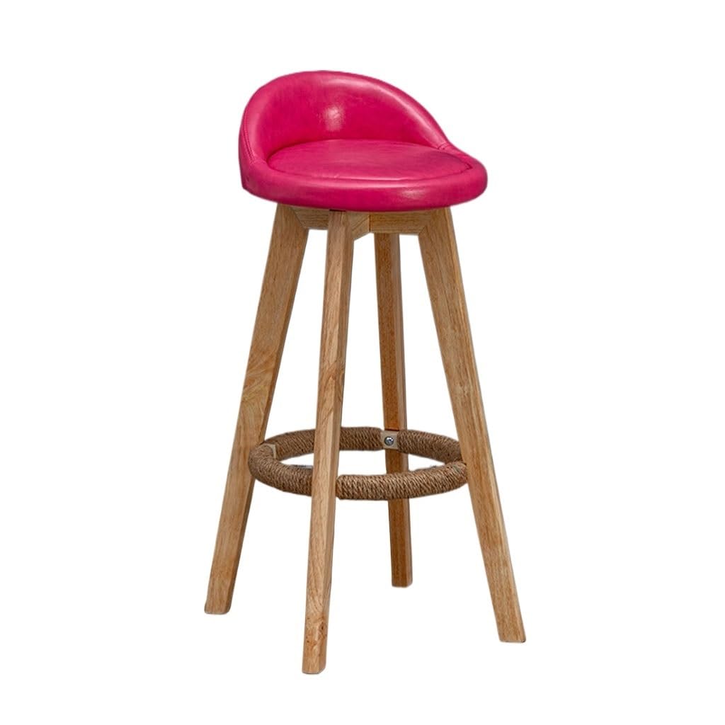 Eines Red Home Bar Furniture Leisure Bar Chair Household Solid Wood High Stool Modern Simple Bar Chair High Chair Can Be Swivel Bar Stools Counter Barstool(Red)