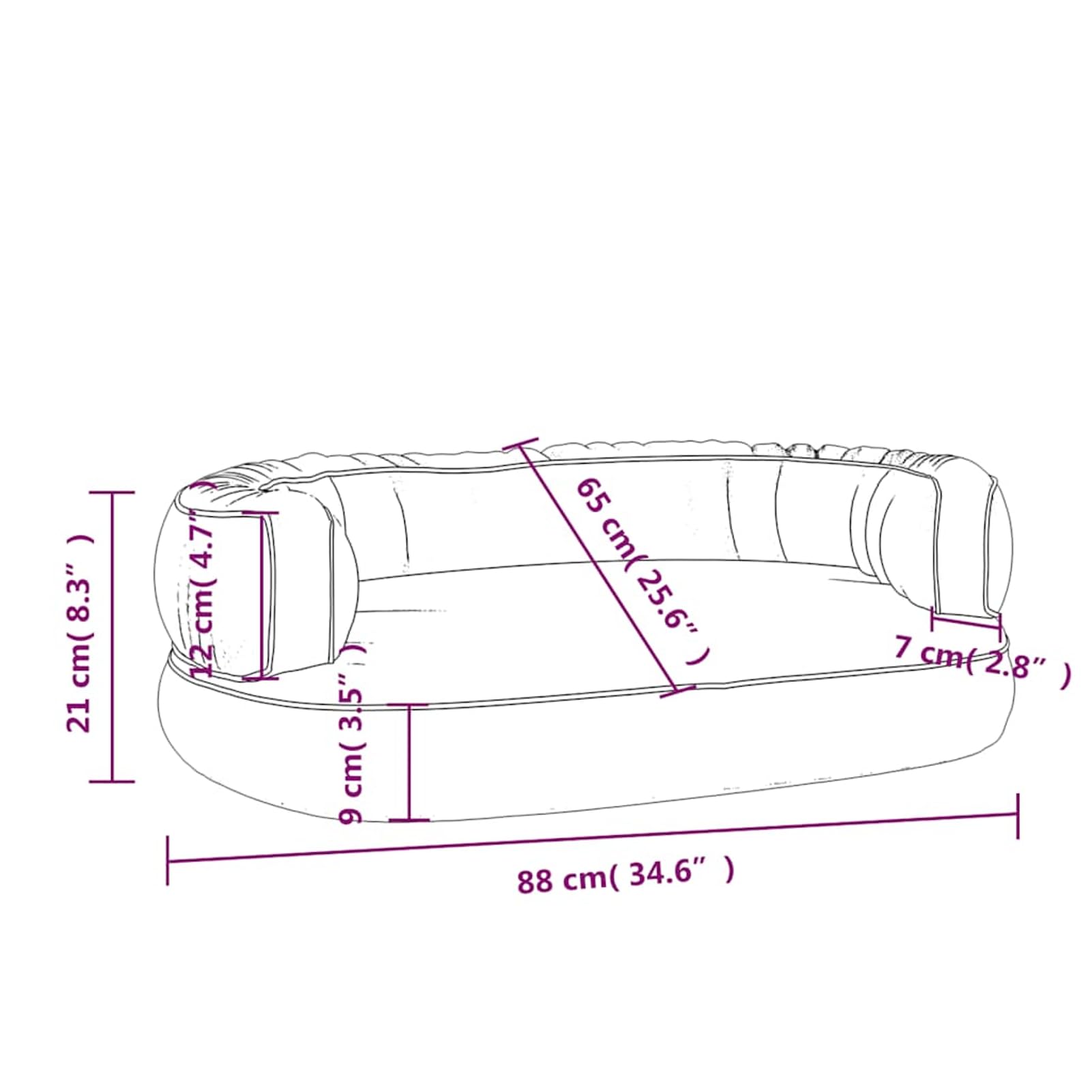 Hundebett ergonomisch Dunkelblau 88x65 cm Kunstleder Schaumstoff | Ergonomische Schaumstoffpolsterung, rutschfeste Unterseite, pflegeleichtes Kunstleder