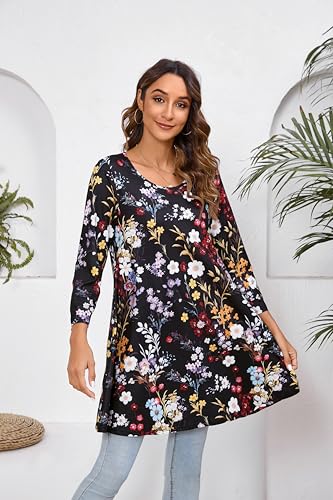 ENMAIN Women's Tunic Top 3/4 Sleeve Plus Size Tunic Tops to Wear with Leggings Ladies Casual Swing Dressy Blouses3