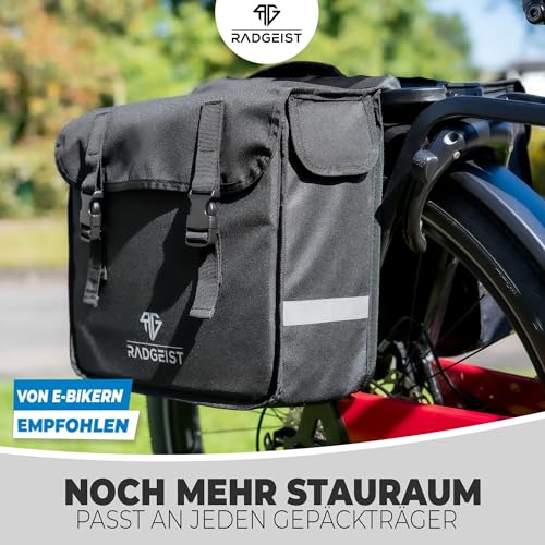RADGEIST Gepäckträgertasche doppelt I Doppeltasche für Gepäckträger 30L I Einfache Befestigung, Fahrradtasche doppelt Gepäckträger schwarz