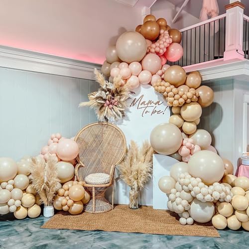 Image of Boho Blush Pink Brown Balloons, 12-Inch Retro Blush Brown Beige Latex Balloons Set for Bridal Baby Shower Girl Birthday Wedding Decoration