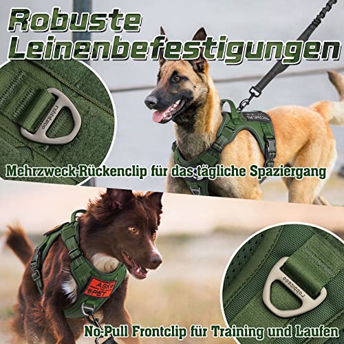 rabbitgoo Hundegeschirr mittelgroße Hunde, Anti Zug Geschirr Hund Verstellbar mit Griffe Verbreitert, Robust und Verschleißfest, Taktisches Hundegeschirr mit Metallschnallen zum Wandern(M, Grün)