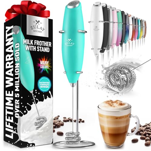 Image of Zulay Powerful Milk Frother for Coffee with Upgraded Titanium Motor - Handheld Electric Whisk, Milk Foamer, Mini Mixer & Coffee Blender for Frappe, Latte, Matcha, No Stand - Pristine Teal