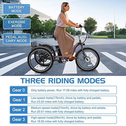 Naudacaa 24" 7Speed Electric Tricycle, With 350W 36V 10Ah 350W 15Mph Lithium Battery Ul Certified, 3 Wheel Electric Bicycle For Adults #TOP6