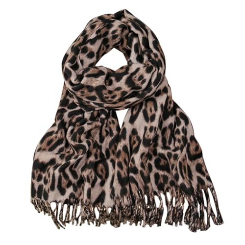 Yeieeo Winter Scarf for Women Leopard Printed Scarf Fall Winter Thick Fashion Fringed Shawl