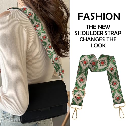 Zewurtuw Purse Strap Crossbody Shoulder Canvas Straps 1.5 inch Wide Replacement Adjustable Aesthetic Cute for Women Girls Bag-Green Red — view 5