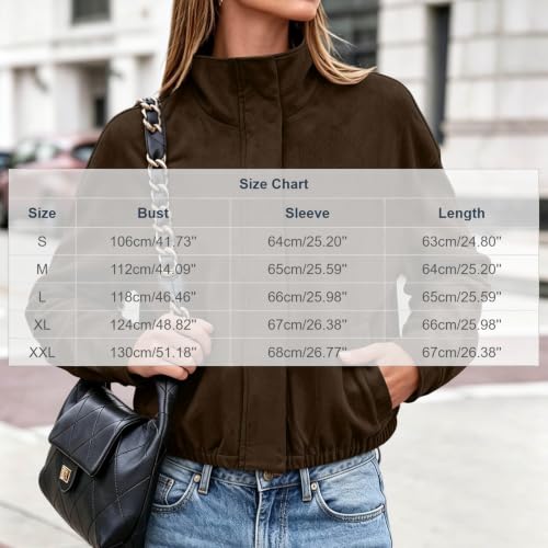 TERGHTP Women Faux Suede Bomber Jacket Stand Collar Leather Cropped Jackets - image 4