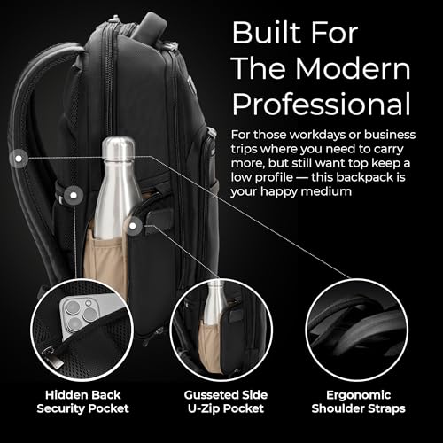 Image of Briggs & Riley Medium Cargo Backpack for Women & Men - Laptop Backpack, For Work & Travel, Lightweight & Durable, Padded Straps, Fits up to 15 inch Laptop - @work Collection, Black
