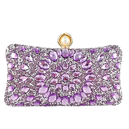 Image of Boutique De FGG Mini Pearl Clasp Crystal Clutch Purses for Women, Evening Bags Wedding Handbag, Party Rhinestone Clutch Bag