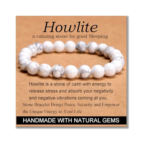 MASSIVE BEADS Howlite - Stone of Good Sleep - Handmade Yoga Stretch Elastic Bracelet Natural Stone Crystal Healing Power Energy Gifts for Unisex Adult 8mm