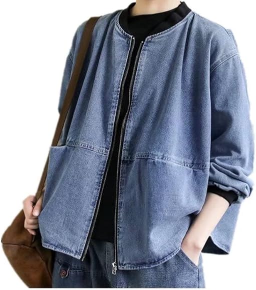 Amazon | [Msymay]ジャケット レディース ゆる Gジャン デニムジャケット ノーカラージャケット ミリタリー 春 カジュアル  大きいサイズ | コート・ジャケット 通販