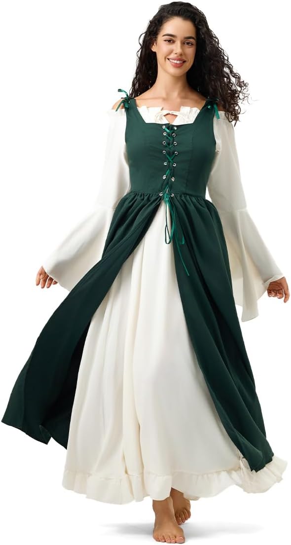 Women's Peasant Overdress with Adjustable Laces & Pockets, Renaissance Corset Dress for Halloween, Medieval Festival - Image 4