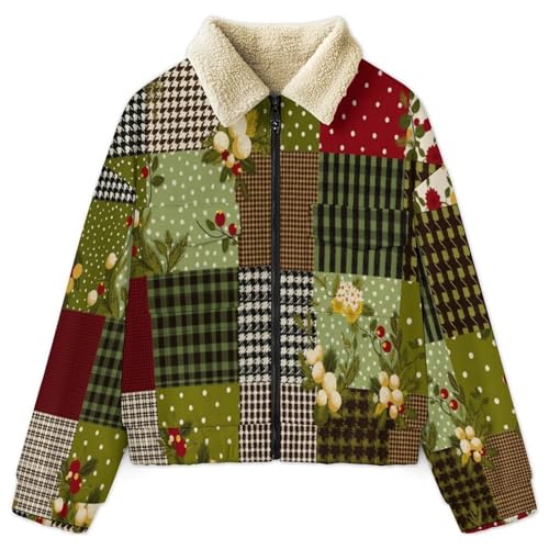 Manteau polaire de qualité supérieure avec patchwork damier rétro et finitions chaudes et durables - 3