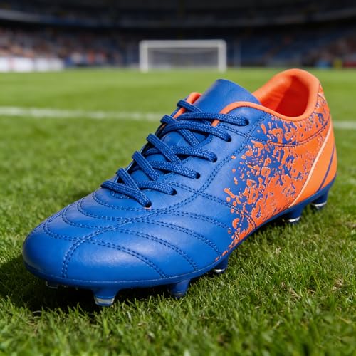 Men's Professional Soccer Shoes, for Teenagers,Synthetic Leather Upper, Polyurethane Sole, Lightweight and Durable,for Hard Ground and Soccer Fields Blue