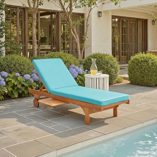 Image of SAFAVIEH Outdoor Collection Newport Natural / Aqua Cushion Built-in Side Table Adjustable Chaise Lounge Chair