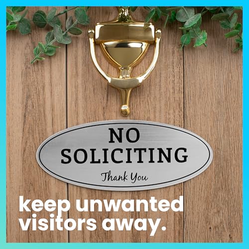 Image of ExcelMark No Soliciting Sign for House or Business - Durable Indoor /Outdoor Sign - Easily Attach to Front Door - UV and Weather Resistant (Large - 3.6 inchx 9 inch, Brushed Silver with Black Letters)