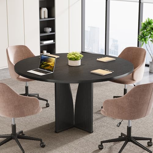 Tribesigns 39インチ 円形会議テーブル 4人用 モダンな円形ミーティングテーブル 頑丈なベース 小型 コンパクト 会議室テーブル オフィス トレーニング 交渉用 (ブラック)