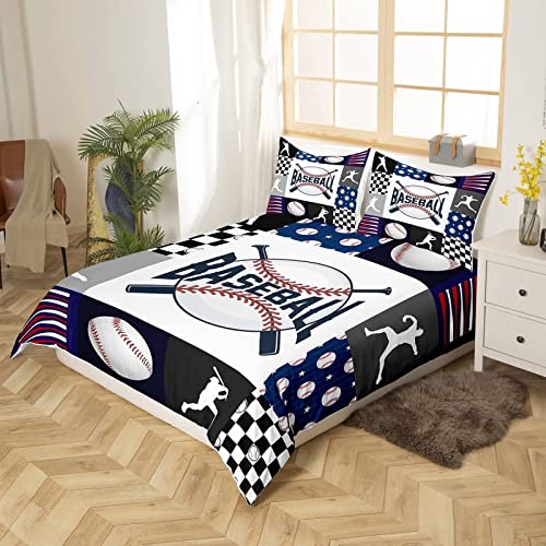 NODATE Honkbal Dekbedovertrek, dubbele sport 3D-bedrukte beddengoedset zachte microvezel dekbedovertrek kind dekbedovertrek 200 x 200 & 2 kussenslopen 50 x 75 cm met rits - Afbeelding 3