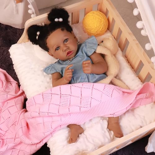 Image of HOOMAI Lifelike Reborn Baby Dolls with Soft Body African American Realistic Girl Doll 22.8 Inch Best Birthday Gift Set