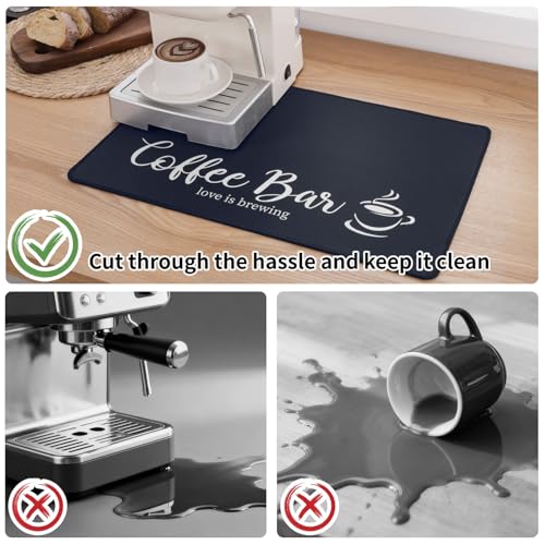 SHACOS Coffee Mat 2pcs 12x19 Absorbent Non-Slip Bar Mat for Countertops, Coffee Station Accessories, Waterproof Dish Drying Mat, Black by SHACOS - Image 3
