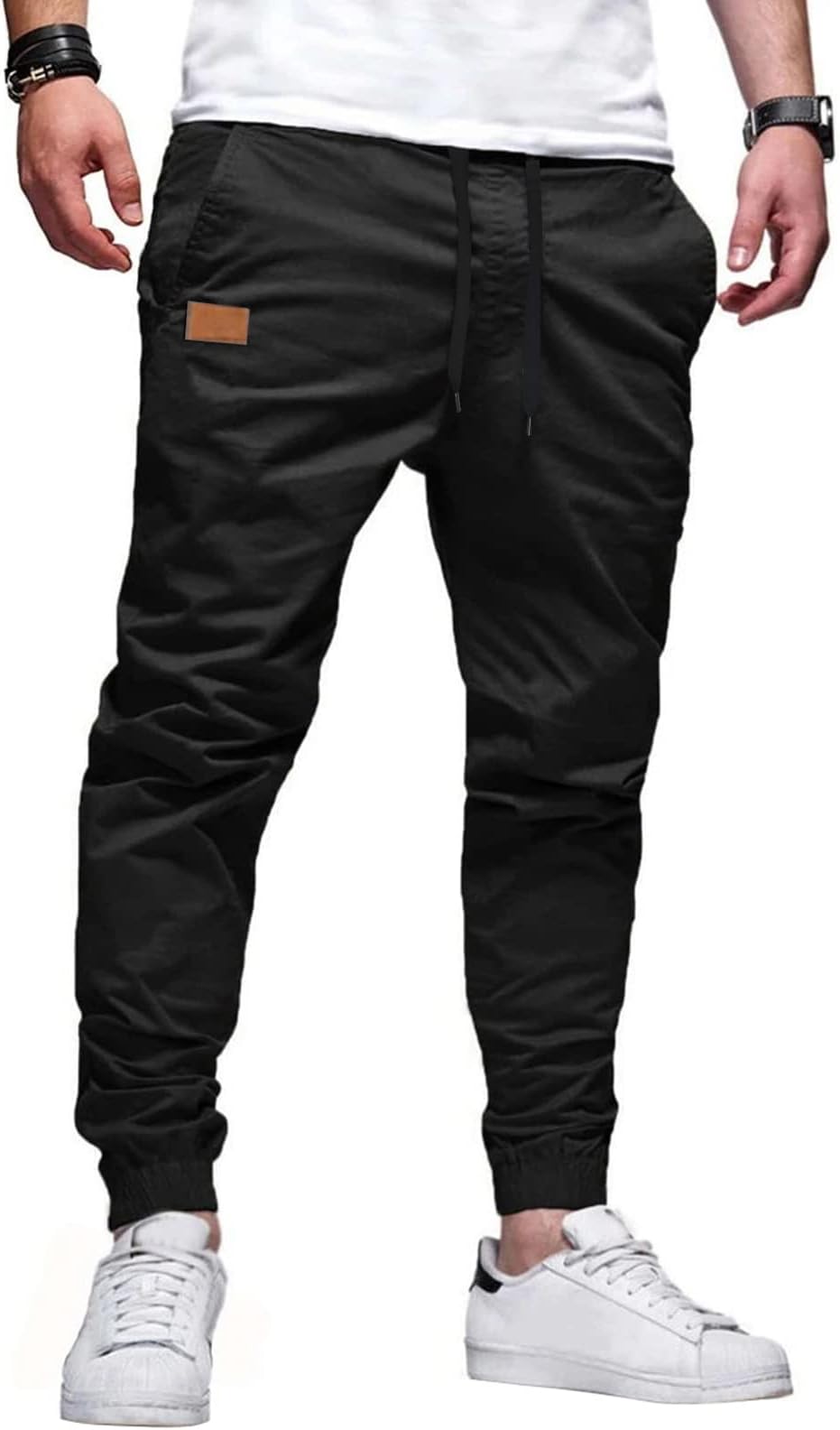 Work Pants for Men Stretch Elastic Waist Drawstring Jogging Pants Casual Cargo Pants Tapered Sweatpants with Multi Pocket,US 38(XL),Brown
