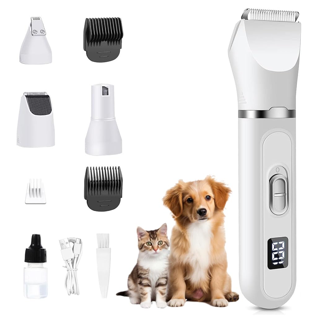 Qpets® Dog Hair Trimmer, 4 IN 1 Dog Grooming Kit Dog Trimming Set, Low Noise Dog Grooming Clippers Professional Dog Hair Cutting Ideal for Shedding Seasons and Wound Care - USB Rechargeable (B0D22S742T) Amazon Price History, Amazon Price Tracker
