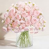 Alupssuc 30Pcs Ranunculus Artificial Flowers Faux Silk Mini Ranunculus, Spring Flowers Artificial Indoor for DIY Bouquets, Bulk Fake Wedding Filler Flowers for Bride Shower Decorations, Shabby Blush