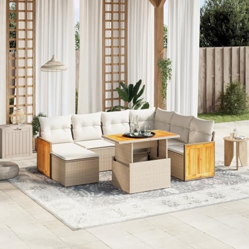 Mokuyary M327K075 - Sofá de jardín con cojines (8 piezas, polirratán, para balcón, terraza, jardín, color beis)