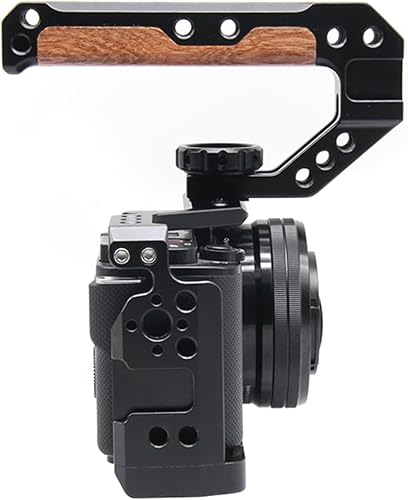 Miniatura 2 de Mango superior de madera para cámara con 3 zapatas frías para montar cámara DSLR, mango superior de madera FUGASUN con agujeros roscados de 14