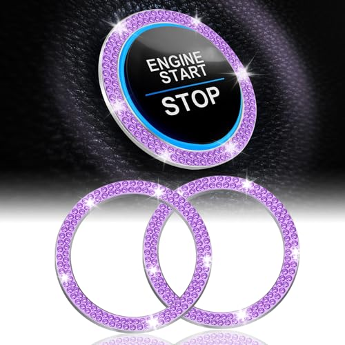 LivTee 2 PCS Crystal Double Rhinestone Car Engine Start Stop Decoration Ring Bling Car Interior Accessories for Women Push to Start Button Cover Sticker Automotive Decals Purple