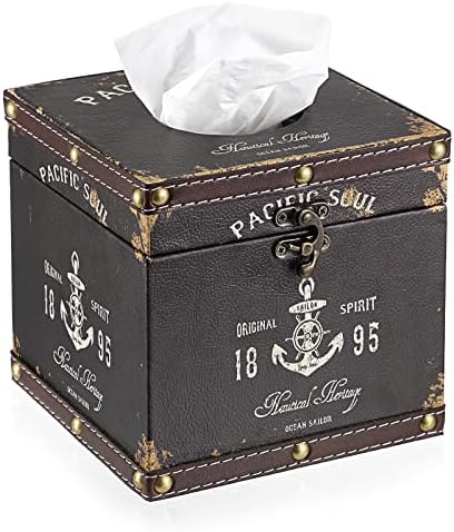 Sumnacon Retro Wood Square Tissue Box Cover - Vintage Cube Tissue Box Holder, Decorative Facial Tissue Holder for Bedroom Bathroom Dresser Night Stand Table Car Store Office Home Decor, Brown