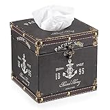 Sumnacon Retro Wood Square Tissue Box Cover - Vintage Cube Tissue Box Holder, Decorative Facial Tissue Holder for Bedroom Bathroom Dresser Night Stand Table Car Store Office Home Decor, Brown
