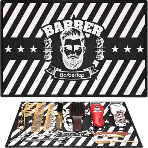 Barber Clipper Mat, Rubber Scissors Salon Mat, 17.72 x 11.81 inches, Heavy Duty Rubber Barber Table Pad, Heat-resistant Styling Station Mat (Black)