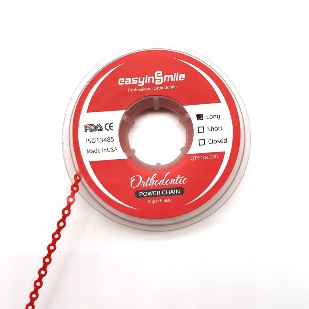 DENTIMICADental Orthodontic Ultra Elastic Rubber Power Chain Braces Bands Short/Long/Close (Long, Red)