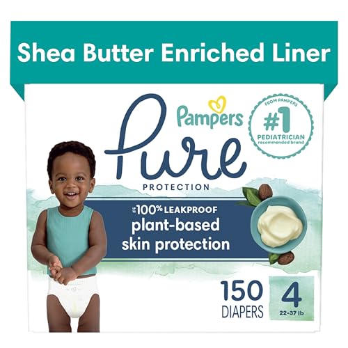 Image of Pampers Pure Protection Diapers - Size 4, One Month Supply (150 Count), Hypoallergenic Premium Disposable Baby Diapers