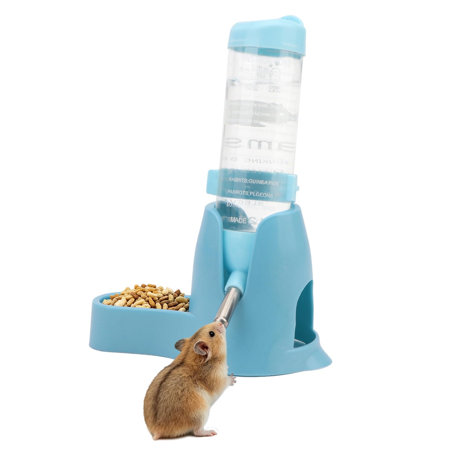 Litewoo 125 ml 3-in-1 Hamster-Wasserflasche, Futterbehälter, Basis für Trinken, Fütterung, Ratte, Meerschweinchen, Frettchen, Kaninchen, kleine Tiere, zum Aufhängen von Wasserflaschen, Blau