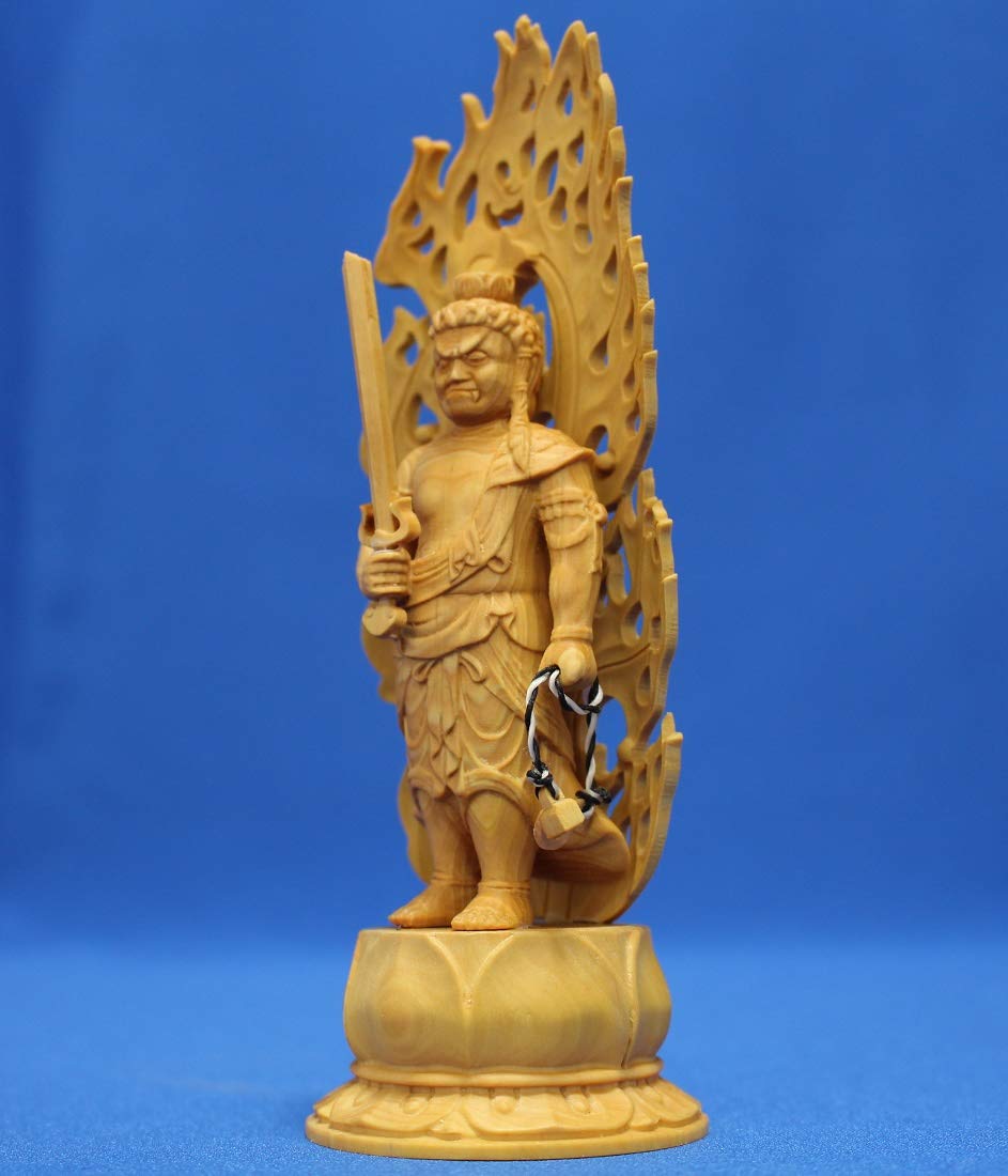 柘植彩色切金不動明王　炎の背景付き 約23.5cm 柘植彩色切金不動明王 炎の背景付き 約23.5cm 柘植彩色切金不動