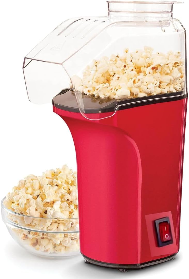 Hot Air Popcorn Popper Maker with Measuring Cup to Portion Popping Corn Kernels + Melt Butter, 16 Cups - Red