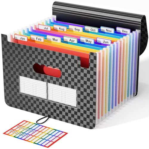 ABC life Organizador de arquivos sanfonado com 12 bolsos, pasta de arquivos expansível/caixa de ench