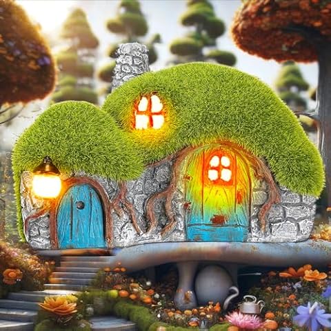 Outdoor Figurine Lights Garden House Statue Cover