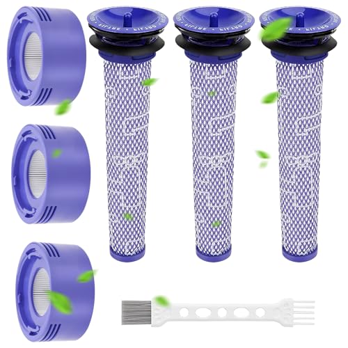 Laukowind V8 Filter für Dyson Ersetzt Filter und Vorfilter für Dyson V8 V7 Animal Absolute Motorhead Staubsauger 3 HEPA-Nachfilter 3 Vorfilter 1 Bürste # DY-96566101 DY-96747801