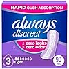 Always Discreet Adult Incontinence Pads for Women, Drier, 3 Drop Regular Length, Light Absorbency, Pads for Bladder Control Management, Bladder Leaks, & Postpartum Pads, 90ct
