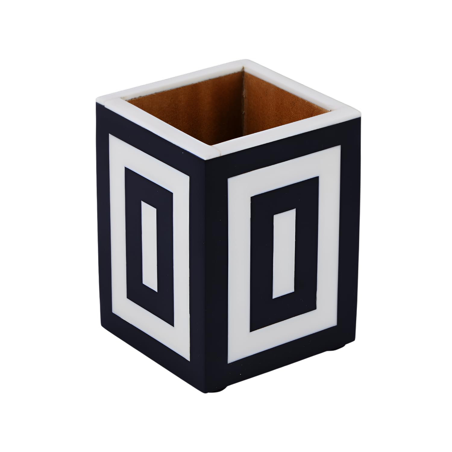 Handicrafts Home Pen Holder, Black & White 3x3x4” Concentric Pattern Desk Organizer, Resin Inlay Pencil Holder for Desk, Office Accessories & Makeup Brush- Pencil Cup for Kids & Workspace Organizer
