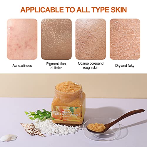 Mango Body Scurb，Natural Himalayan Salt Exfoliator Scrub For Body & Face，Helps With Moisturizing Skin，Acne，Cellulite, Dead Skin Scars，Dull Skin，Lines，Wrinkles - 18 Oz #TOP5