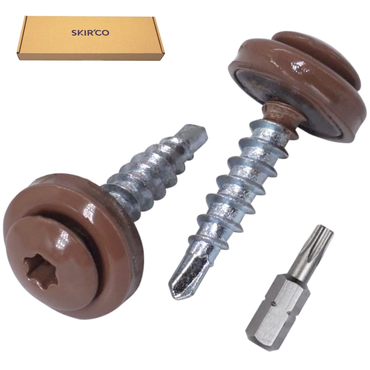 SKIR'CO Lot de 200 vis de toiture autoforeuses peintes avec rondelles EPDM Tête Torx Marron pâle RAL 8025 4,8 x 28 mm
